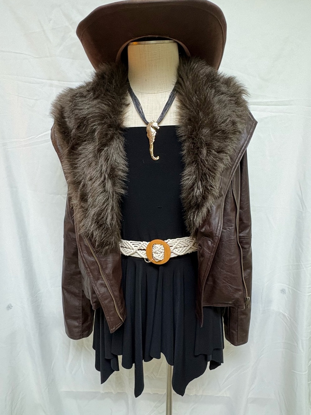Jack by BB Dakota Dark Brown Leather Jacket with Faux Fur Collar